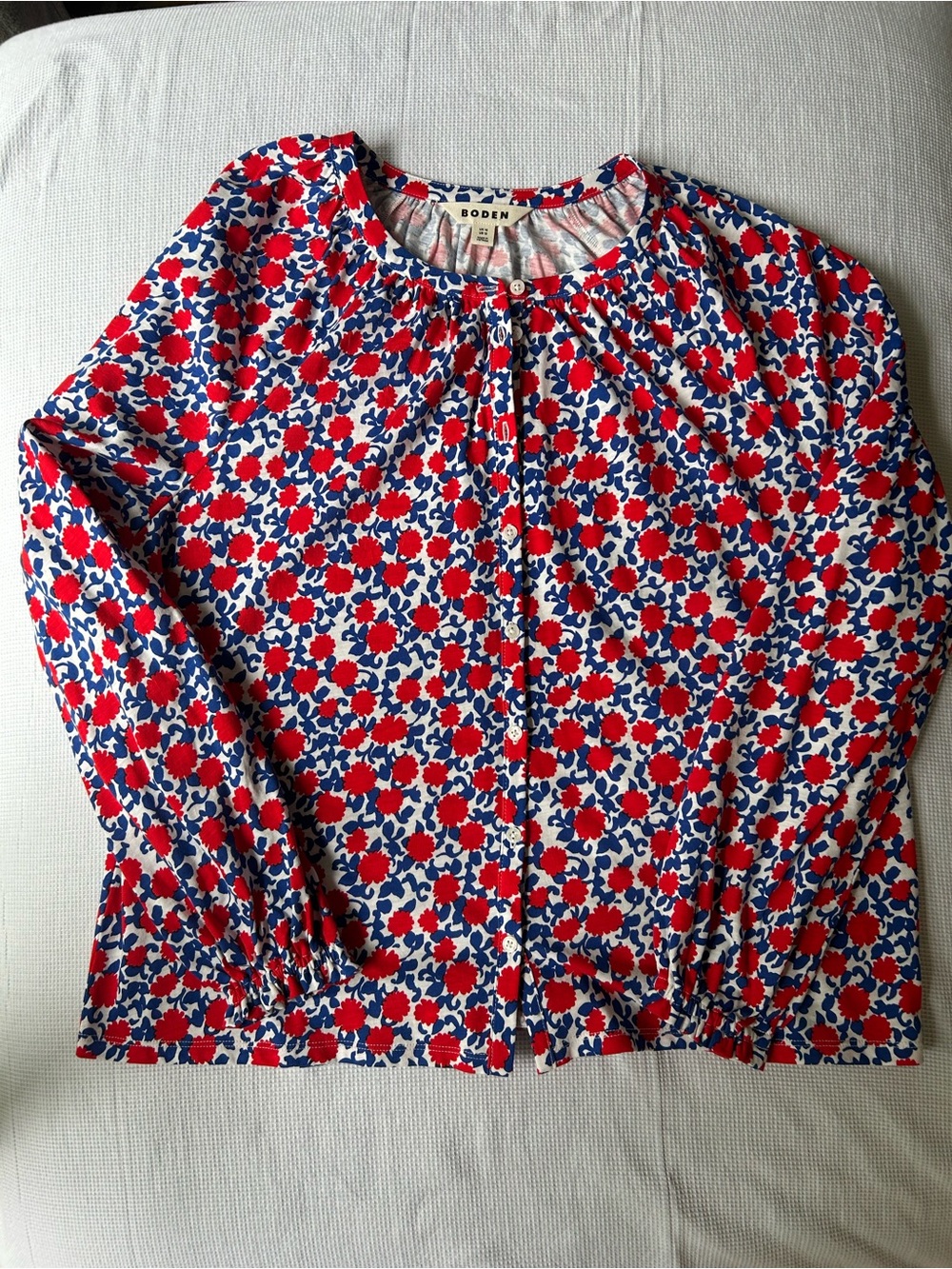 Boden Red and Blue Floral Button-Front Blouse